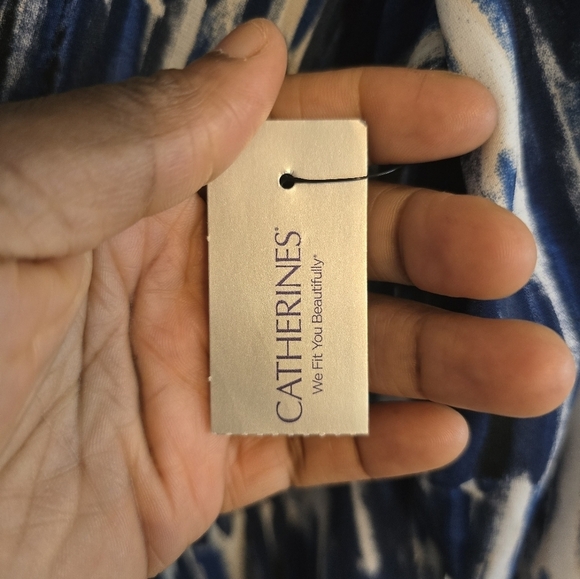 Catherines Tunic Top Womens 1X Blue  3/4 Sleeve Casual Basic Stretchy V-Neck - Picture 6 of 9